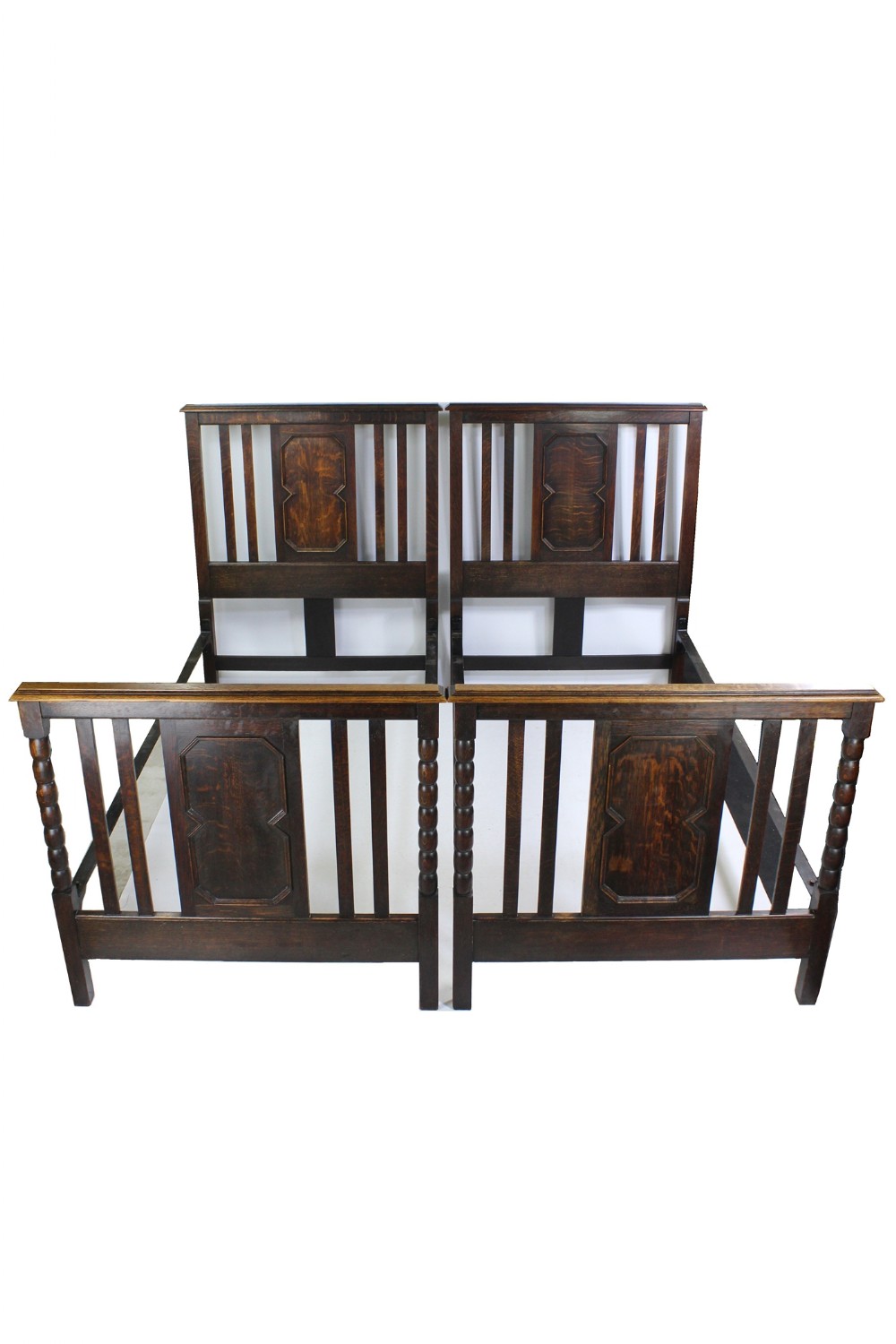 Pair of Antique Edwardian Oak Single Twin Beds
