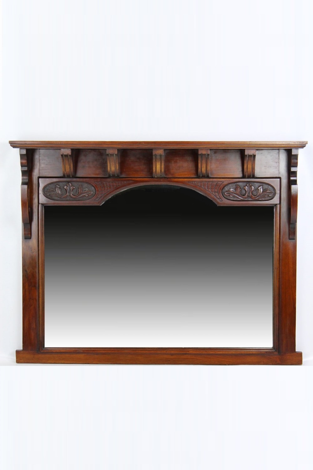 Antique Edwardian Walnut Overmantle Mirror
