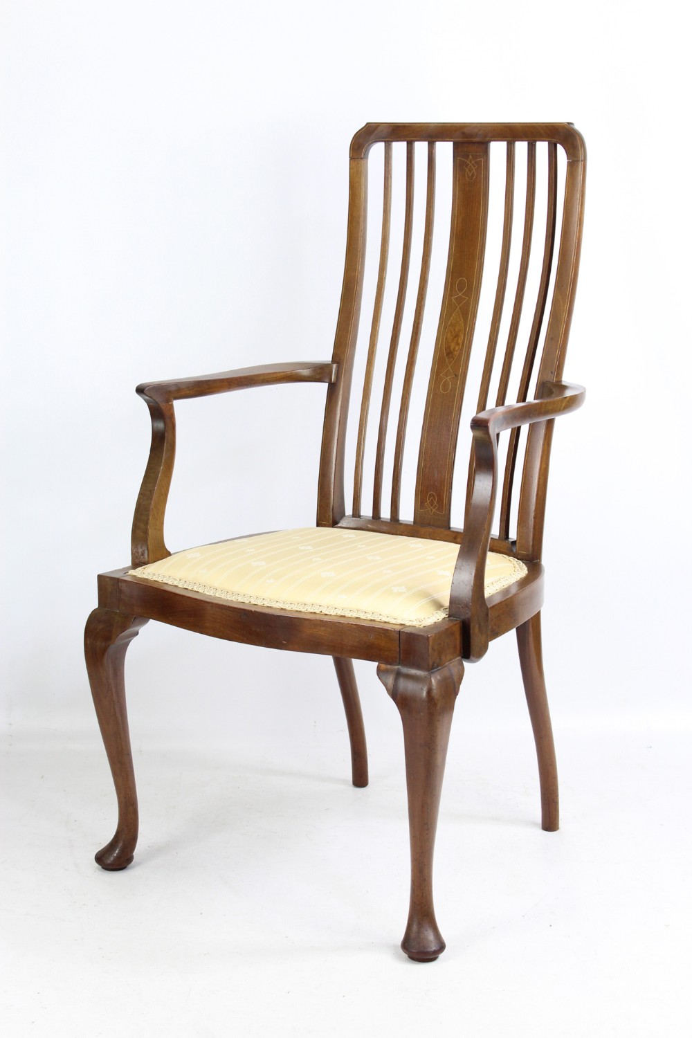 Edwardian Mahogany & Inlaid Open Armchair