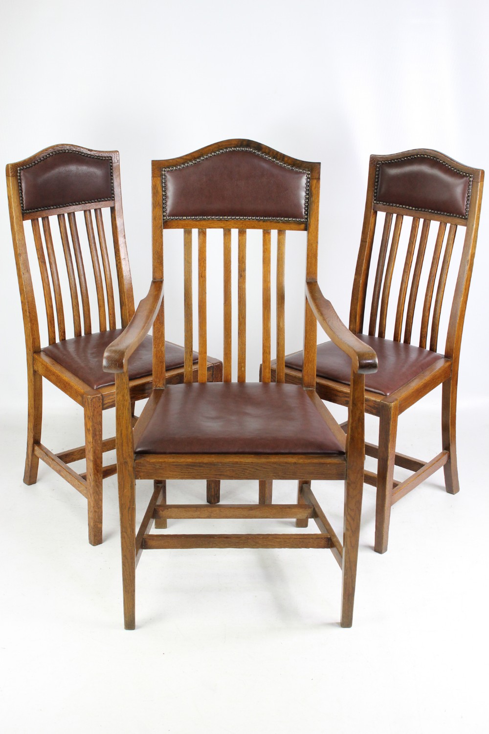 Set of 3 Edwardian Arts & Crafts Oak Chairs