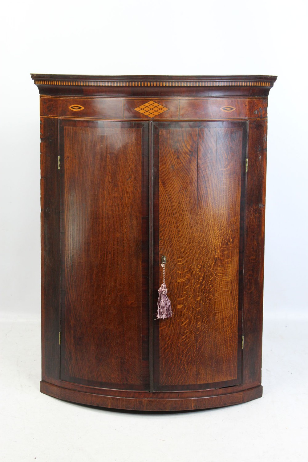 Georgian Oak & Inlaid Bow Front Corner Cupboard