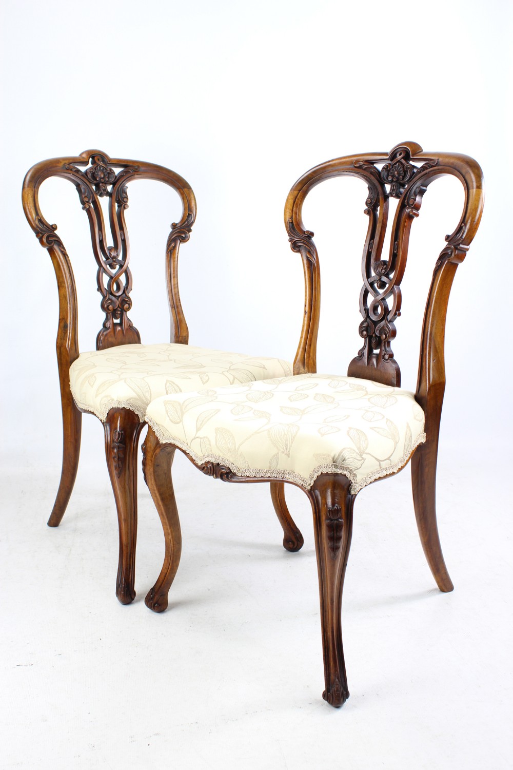 Pair Victorian Walnut Balloon Back Chairs
