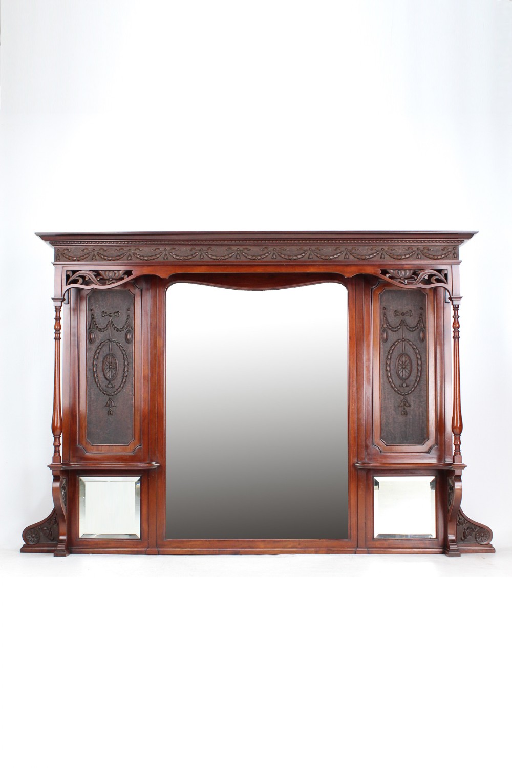 Large Victorian Carved Mahogany Overmantle Mirror