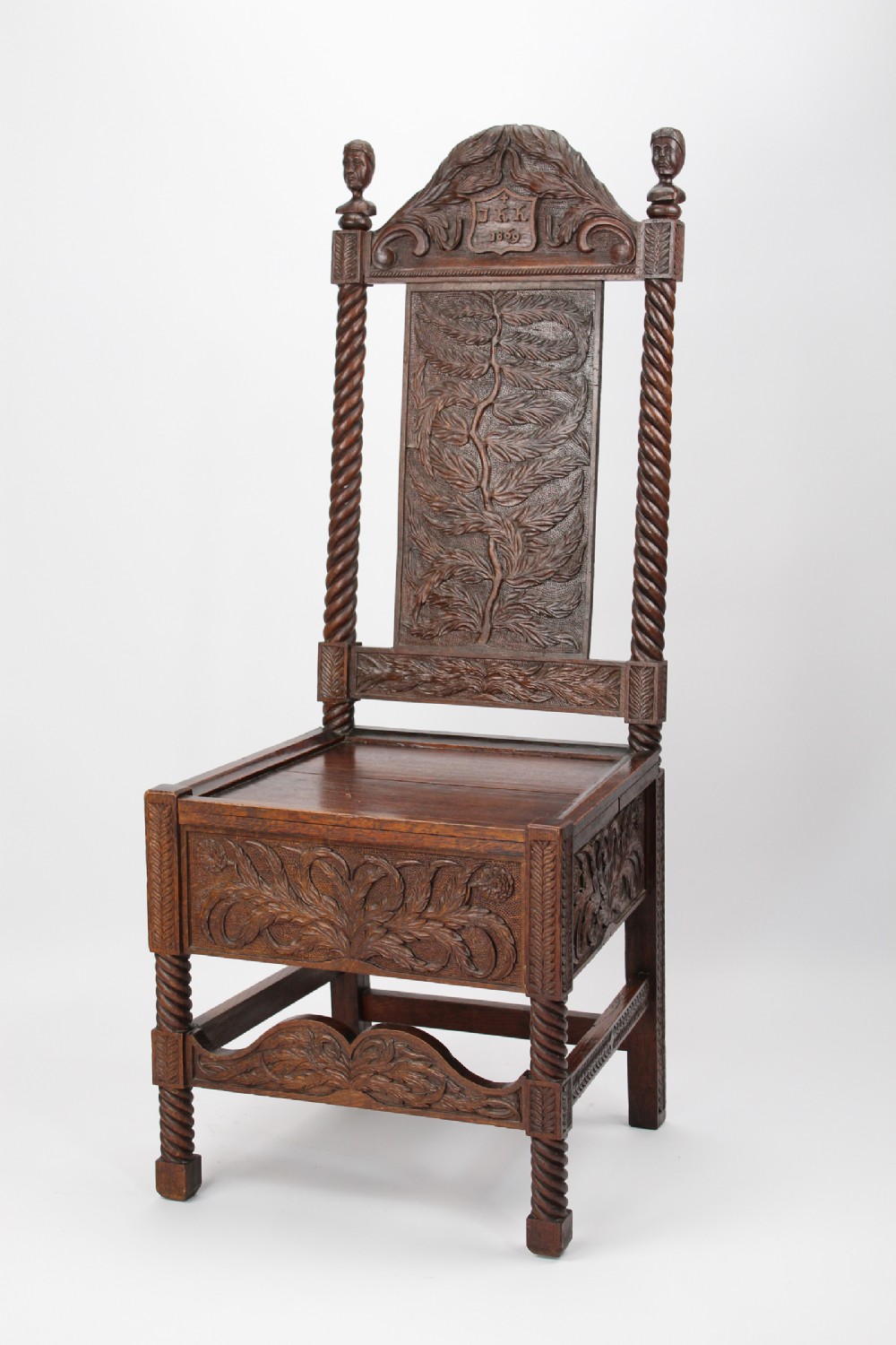 Victorian Gothic Carved Oak Chair Dated 1869