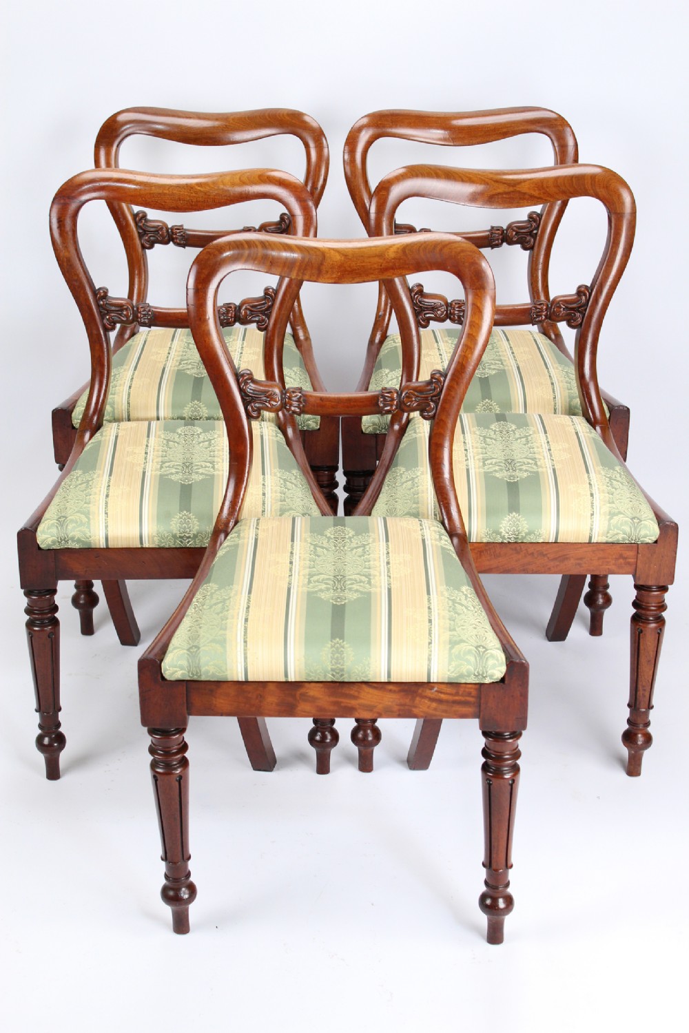 Set 5 Antique Victorian Mahogany Balloon Back Dining Chairs