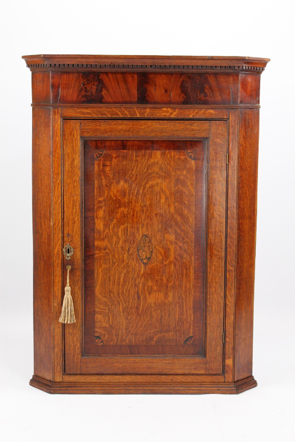 Georgian Oak Corner Cupboard with Britannia Inlay