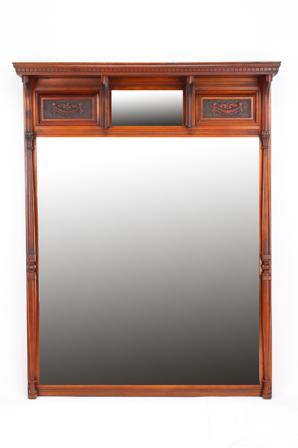 Large Victorian Walnut Overmantle Mirror