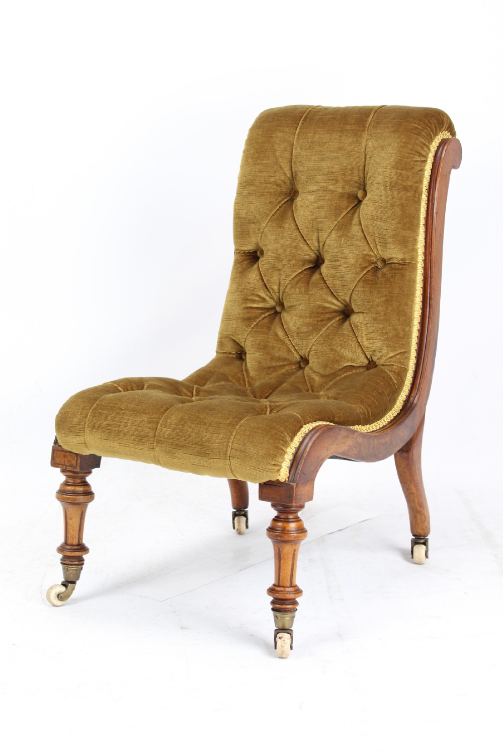 Small Victorian Button Back Walnut Slipper Chair