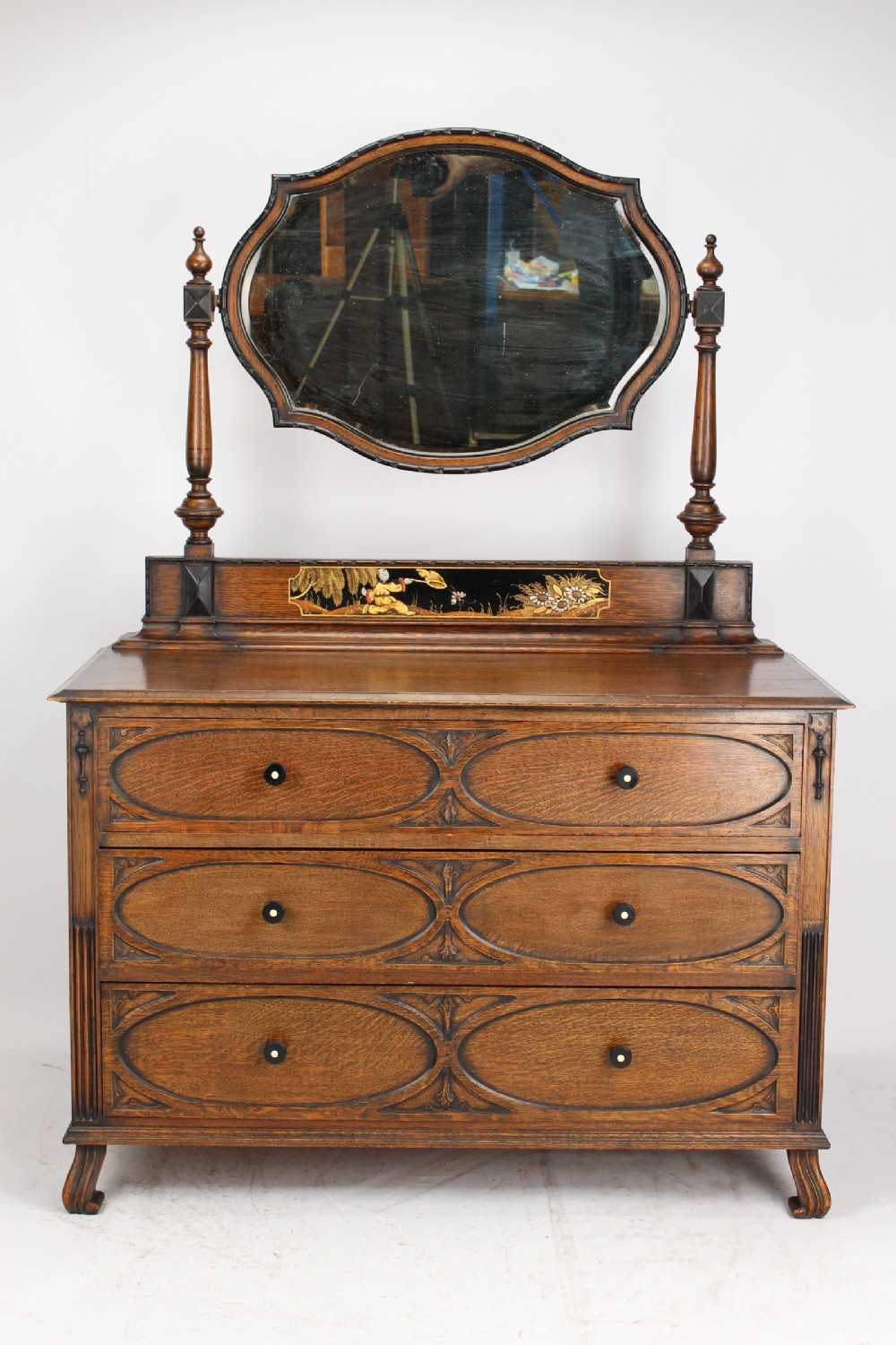 Oak Chinoiserie Dressing Chest Of Drawers
