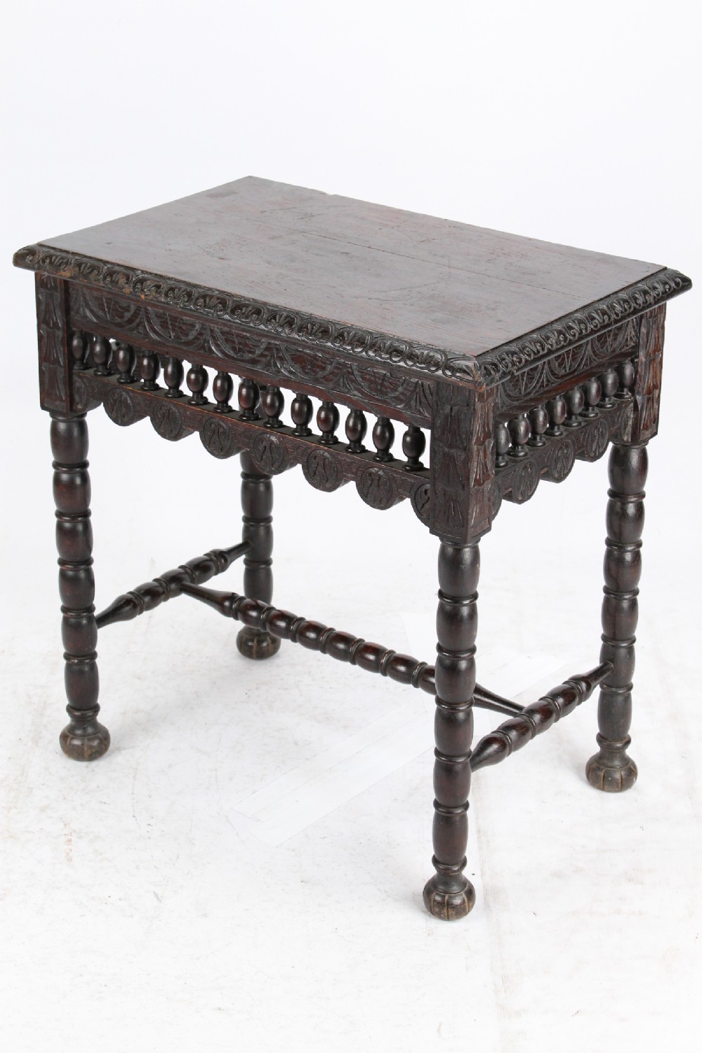 Small Antique Victorian Gothic Revival Oak Hall Table