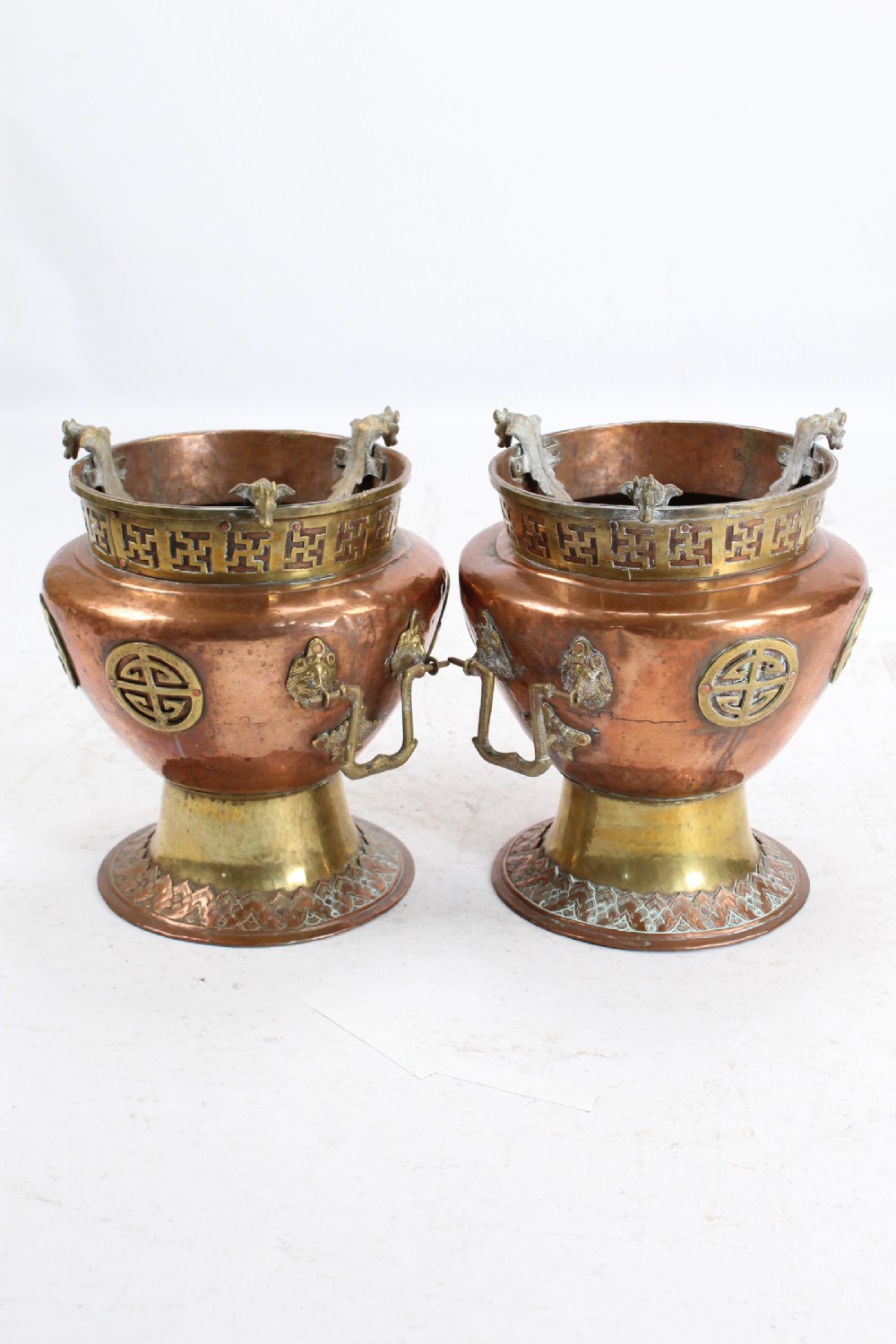 Pair of Chinese Brass & Copper Planters Jardiniere