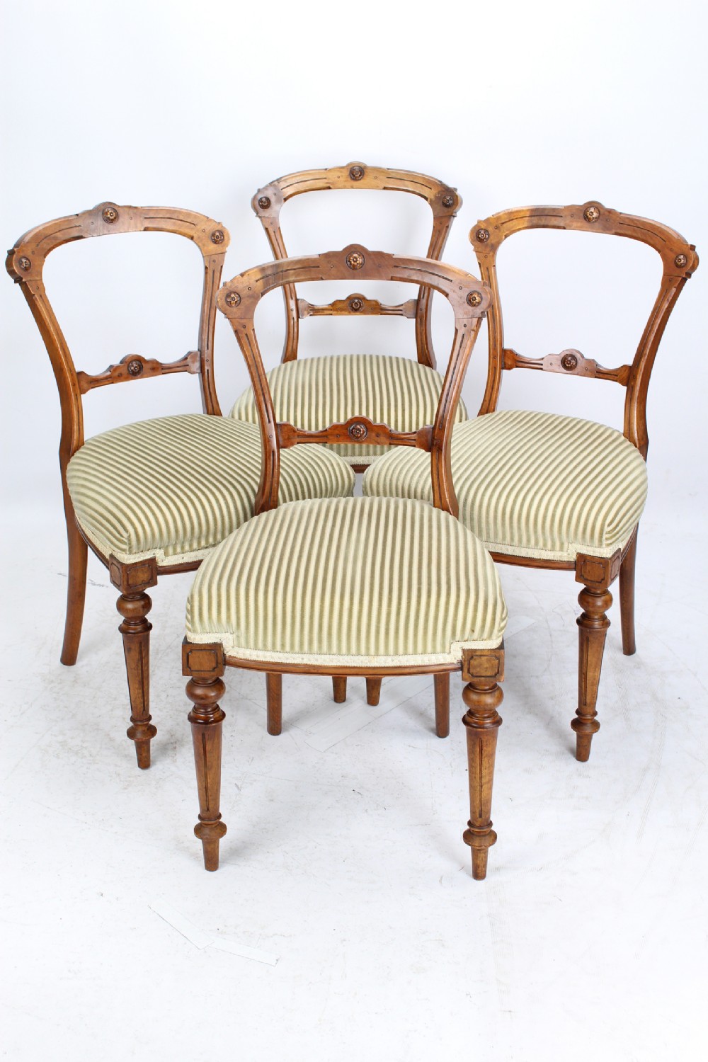 Set 4 Victorian Walnut Balloon Back Chairs