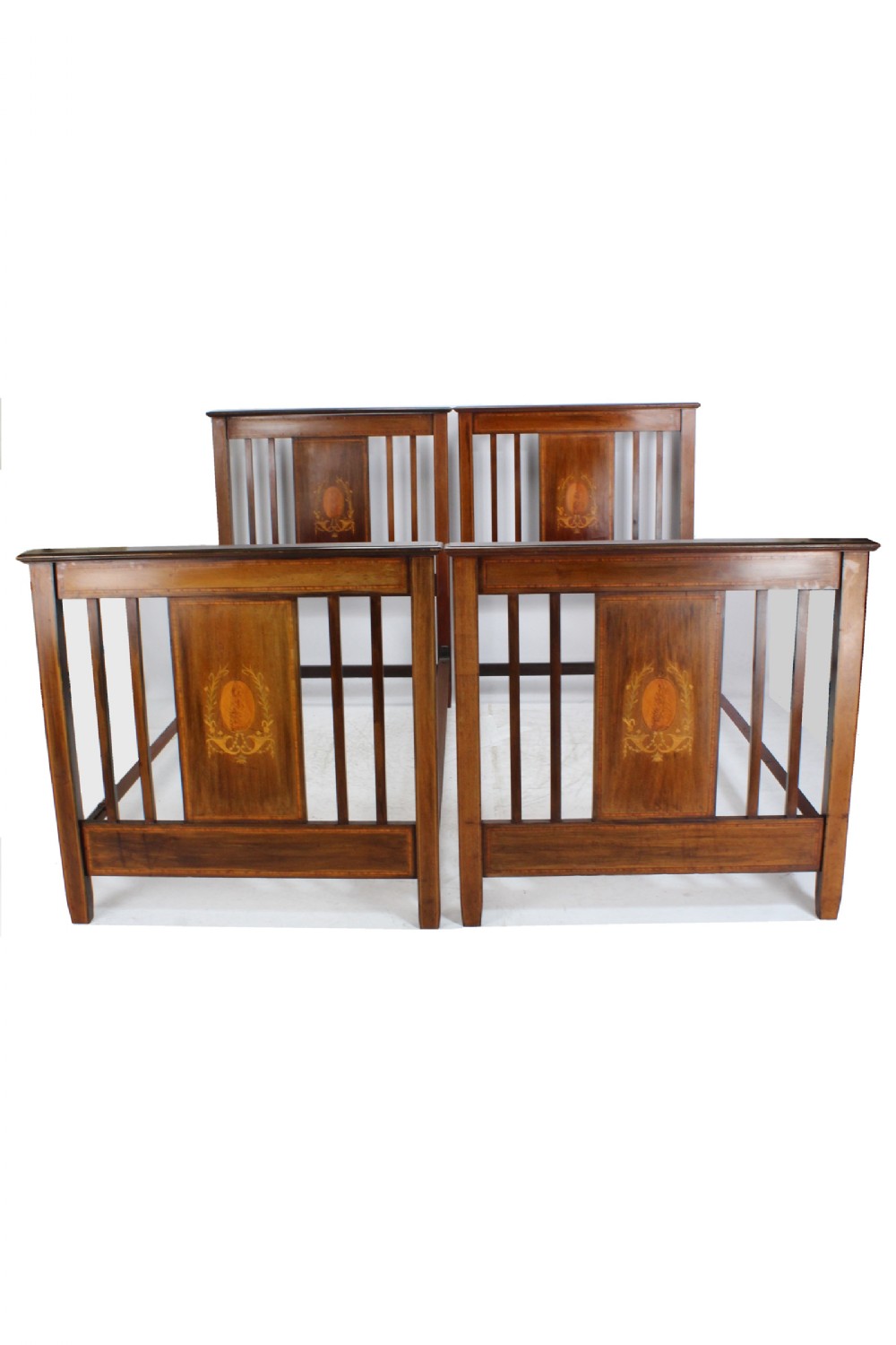 Pair Edwardian Mahogany & Inlaid Single Beds