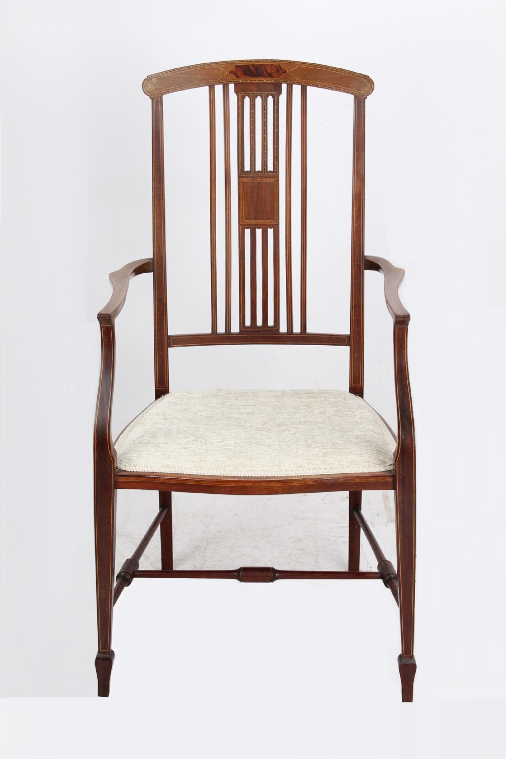 Edwardian Mahogany & Inlaid Open Armchair