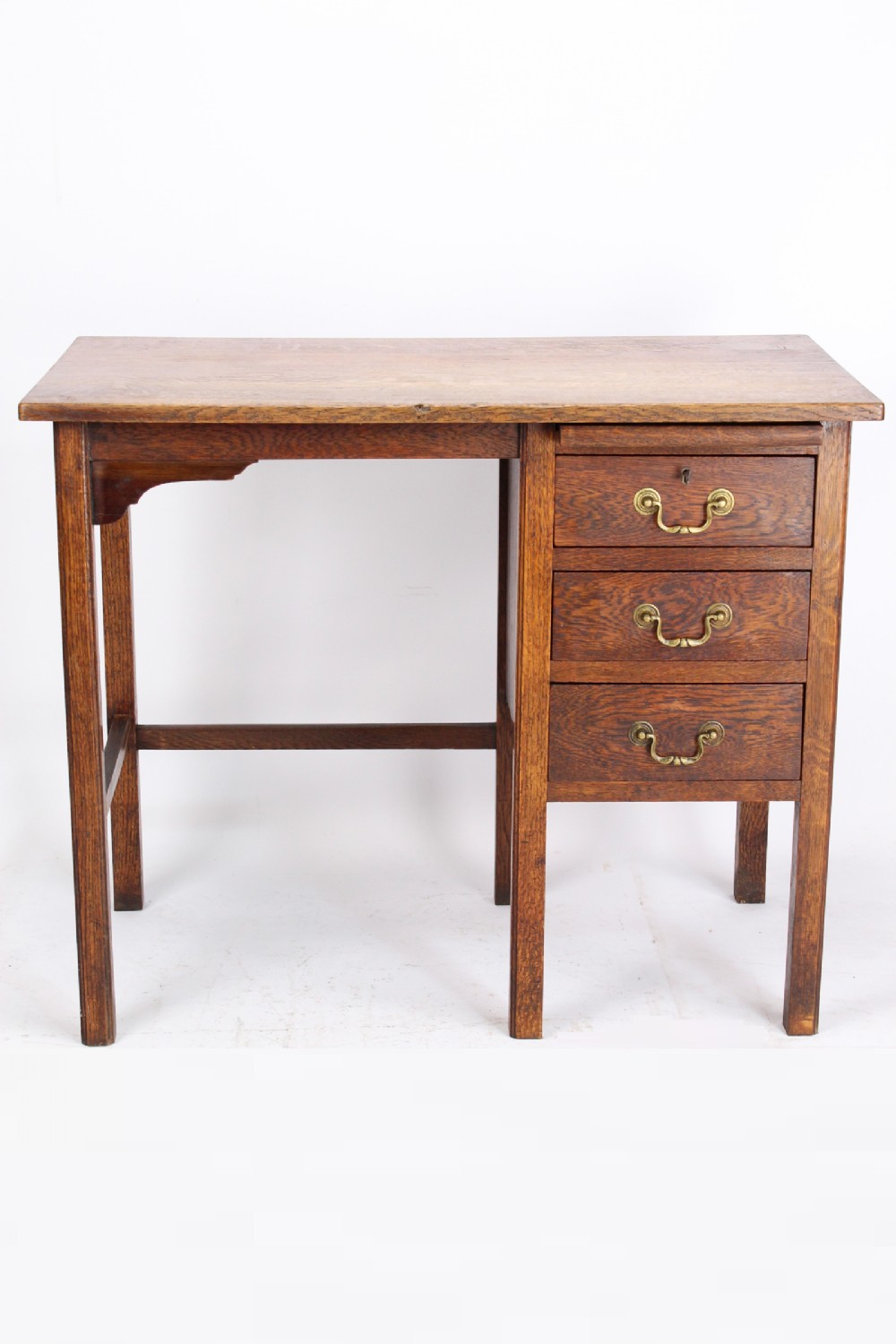 Small Edwardian Oak Single Pedestal Desk