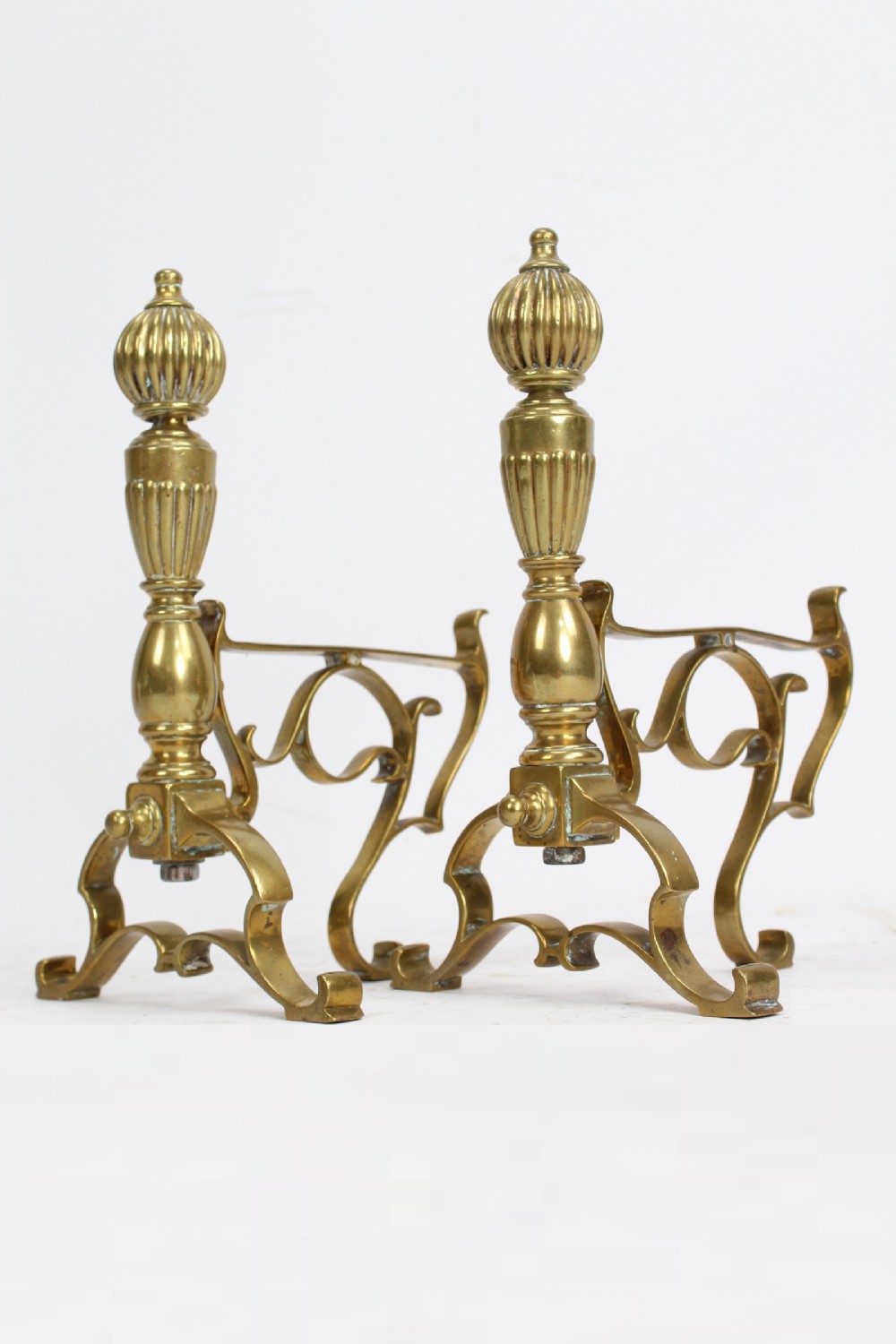 Pair Victorian Brass Fire Dogs Firesdogs