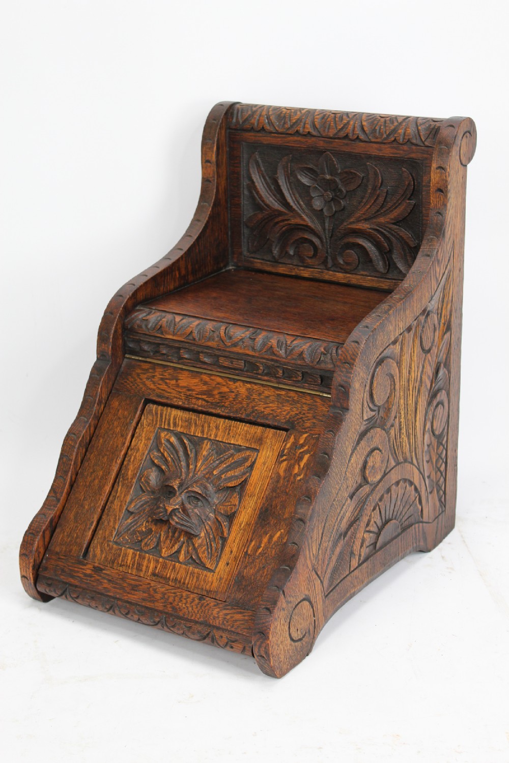 Victorian Gothic Revival Oak Coal Scuttle Purdonium Log Bin