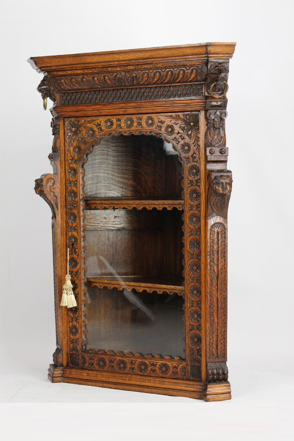 Victorian Gothic Revival Oak Corner Cupboard