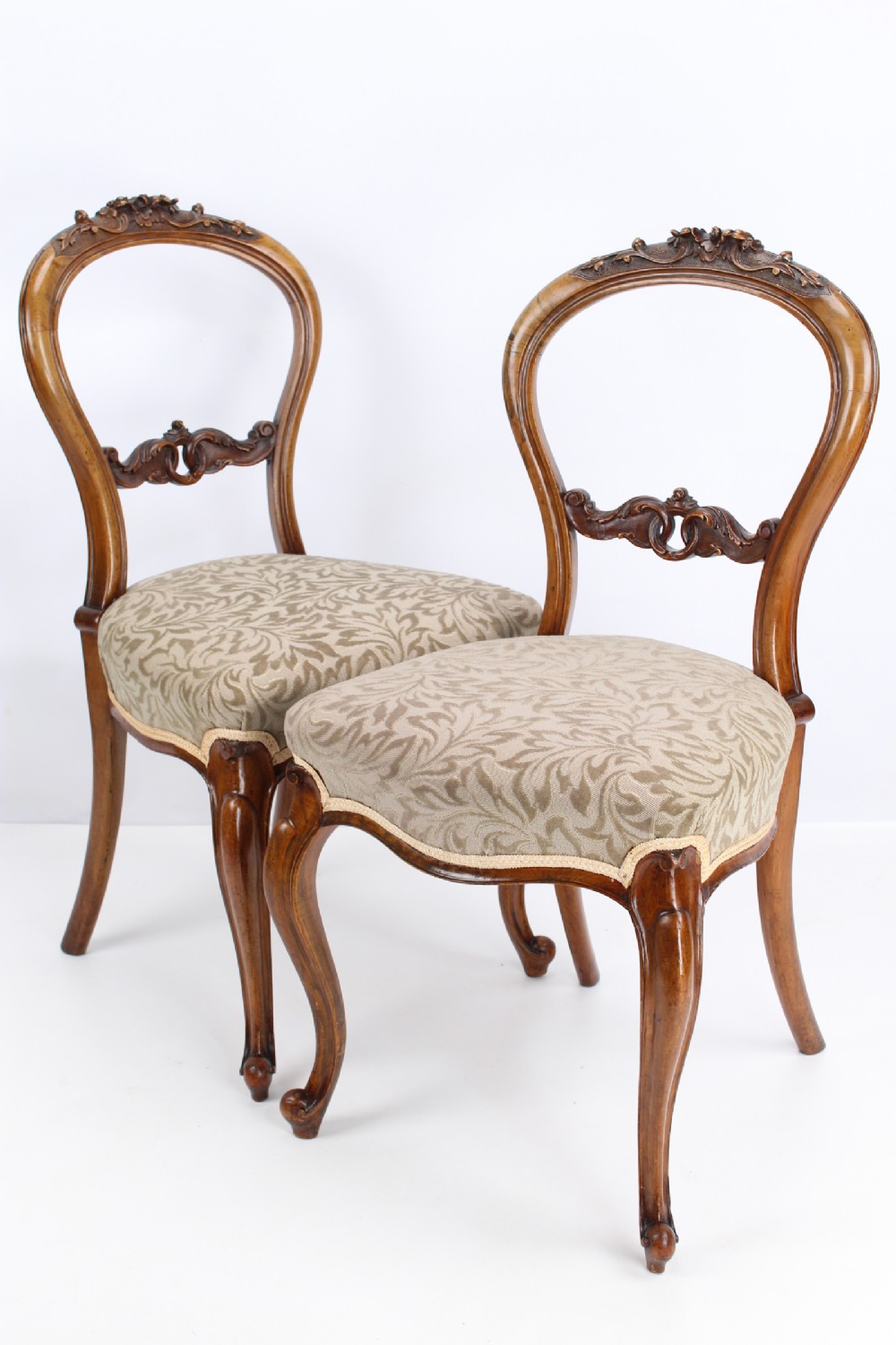 Pair Victorian Walnut Balloon Back Chairs