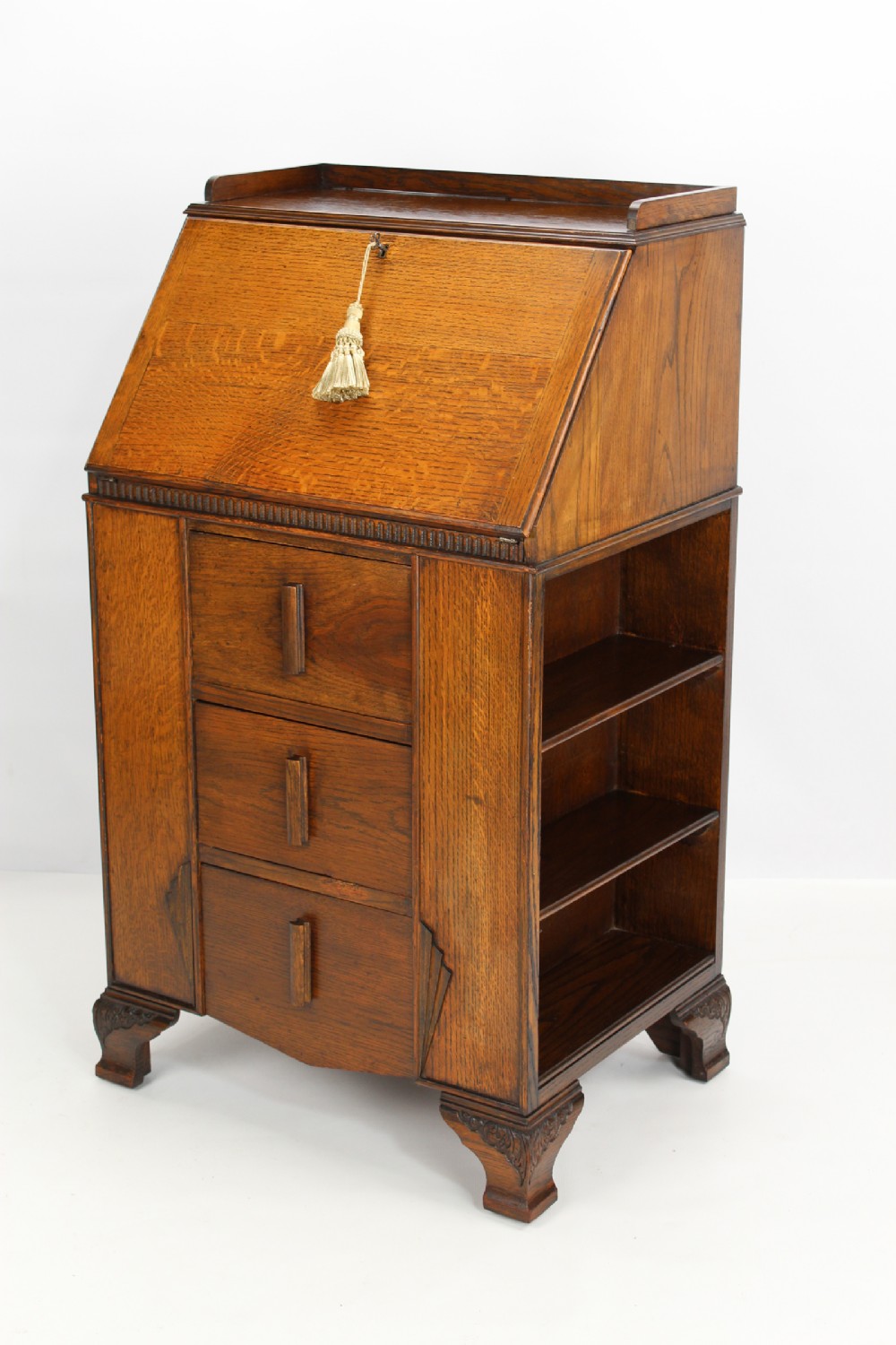 Art Deco Oak Bureau Desk with Bookcase Sides 