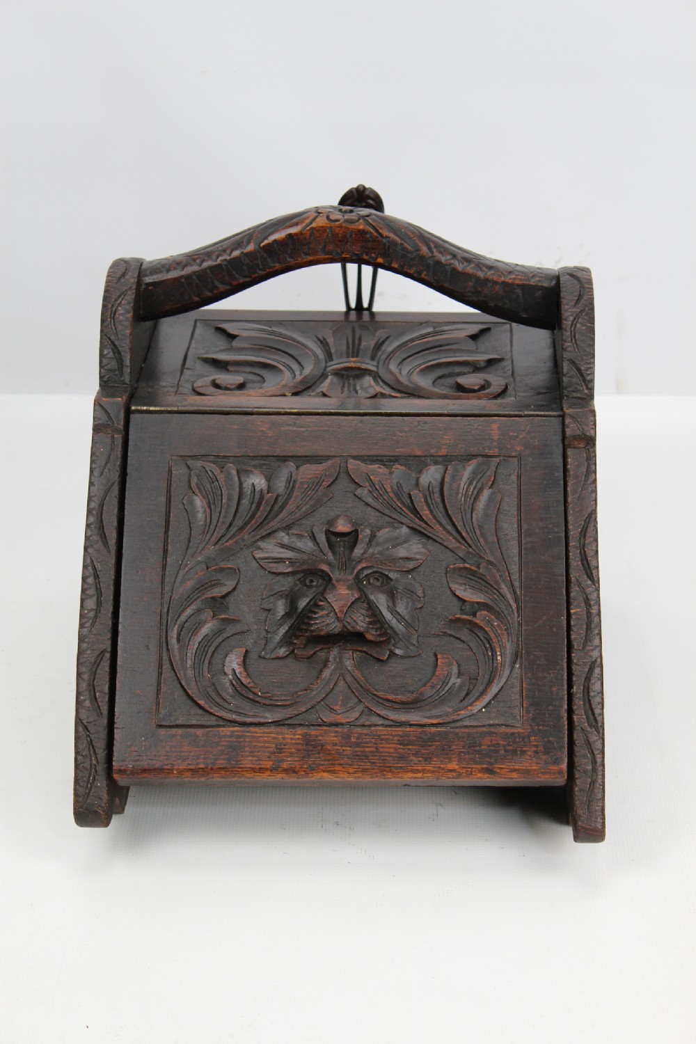 Victorian Gothic Revival Oak Coal Scuttle