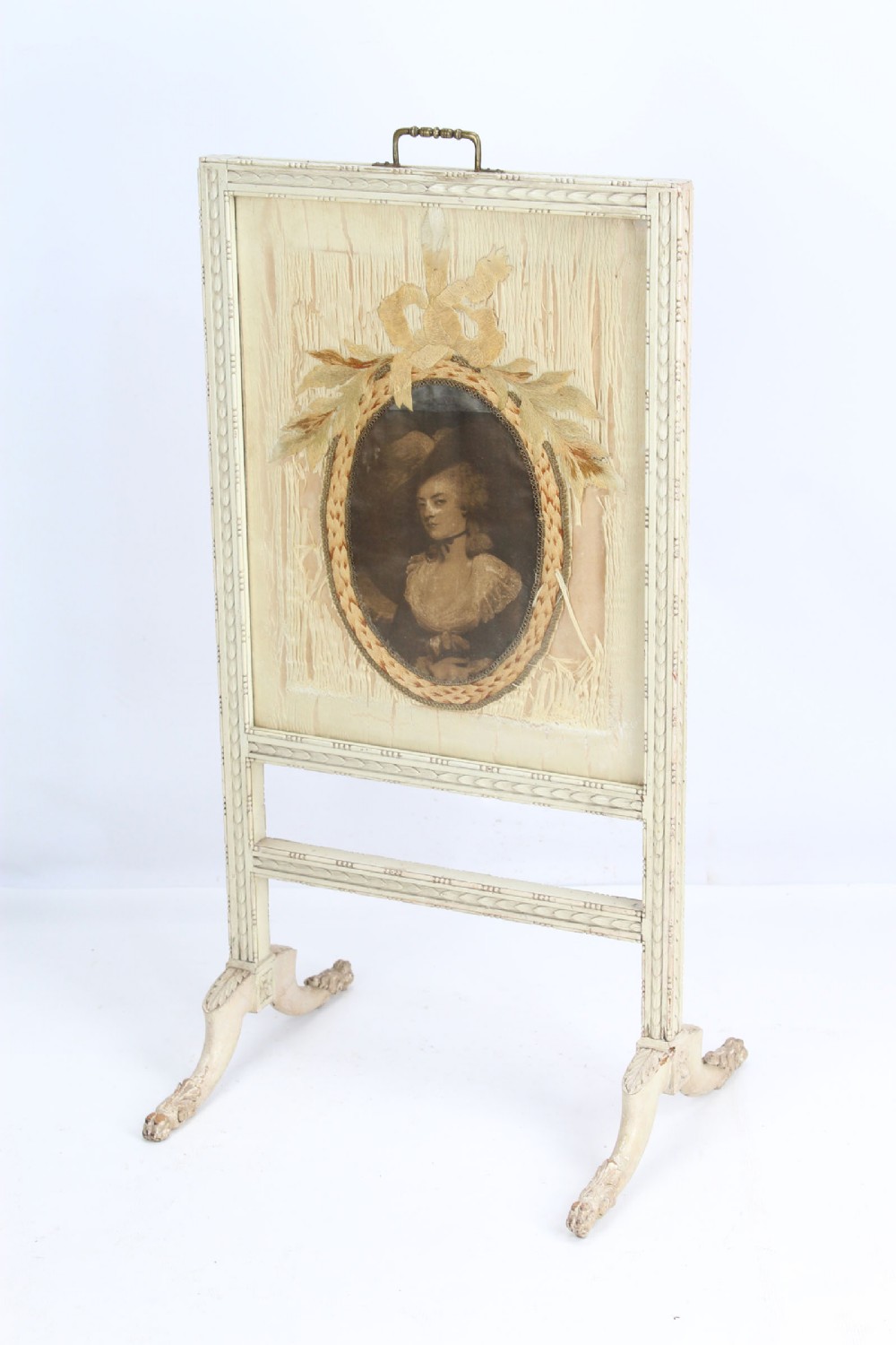 Edwardian Painted & Carved Fire Screen