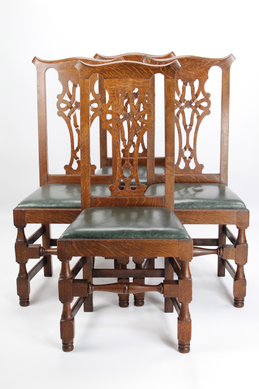Set 4 Edwardian Arts & Crafts Oak Dining Chairs