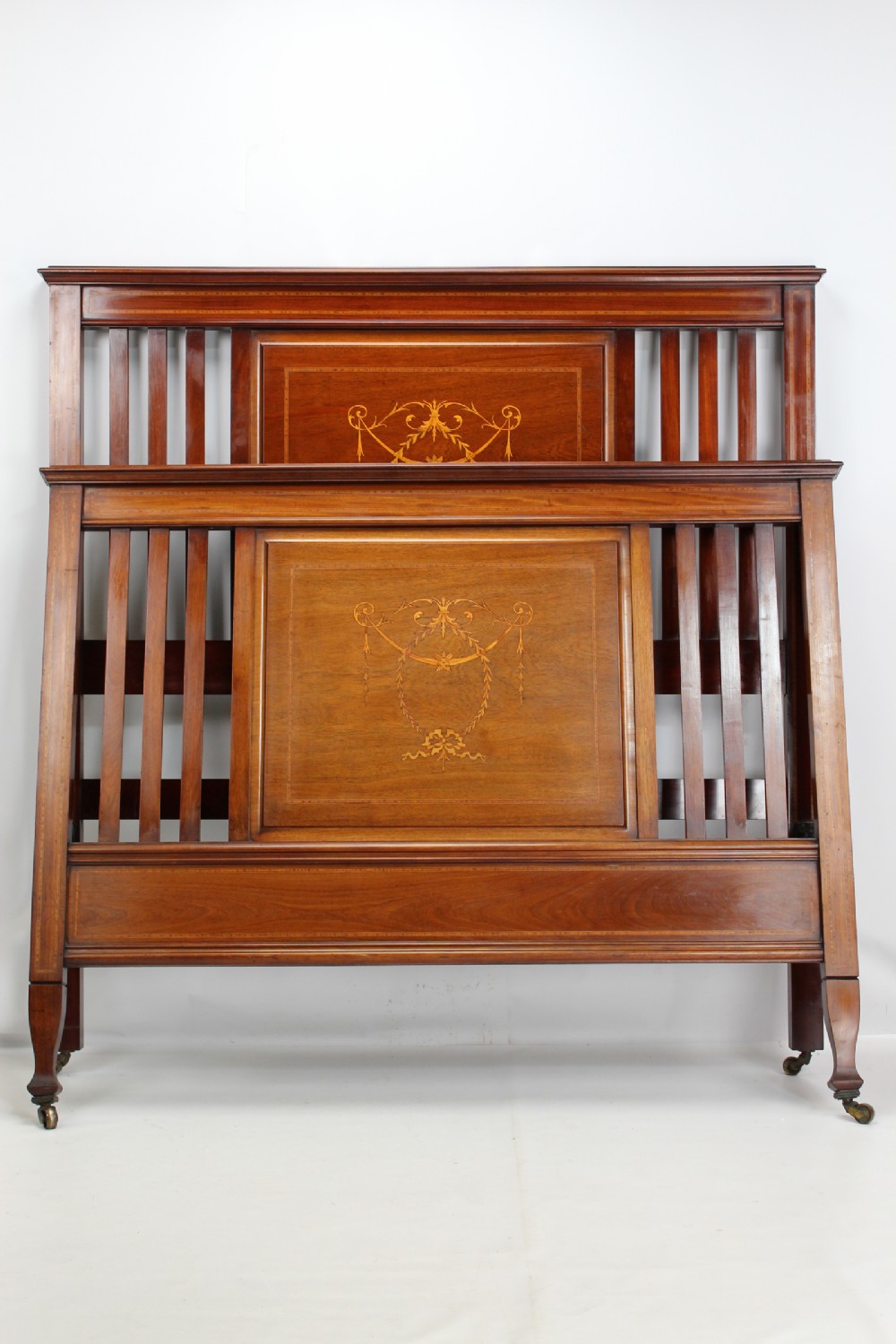 Edwardian Inlaid Mahogany Double Bed Bedstead