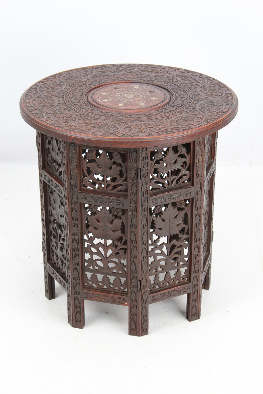 Antique Moorish Folding Coffee Table with Brass Inlay