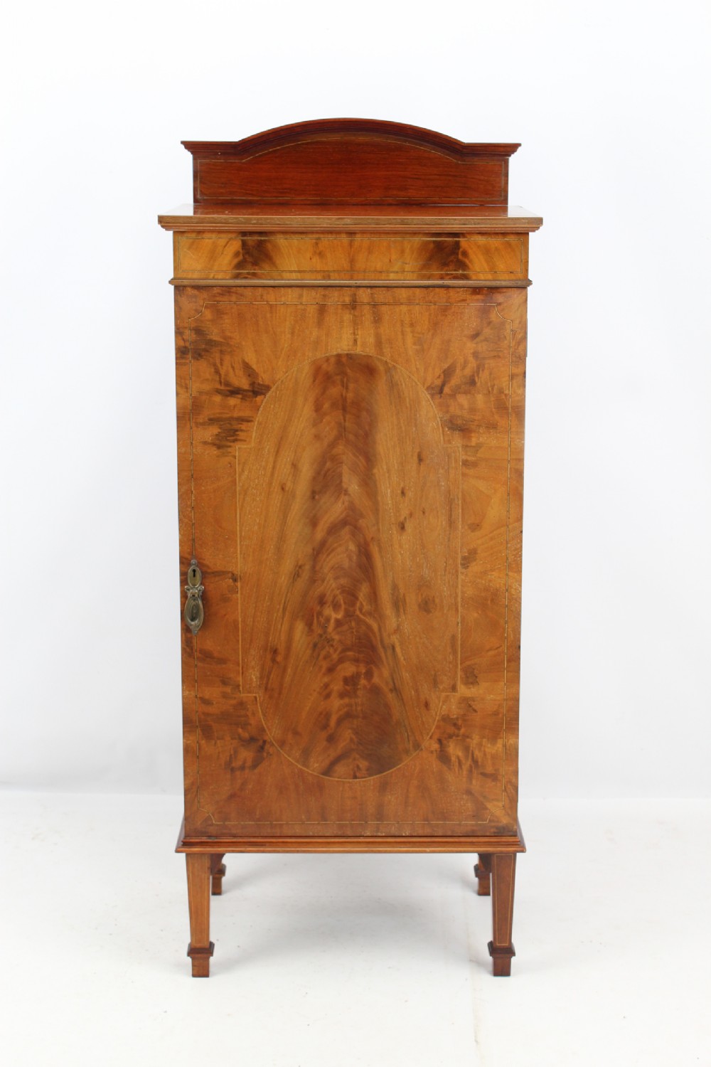 Tall Edwardian Inlaid Mahogany Music Cabinet