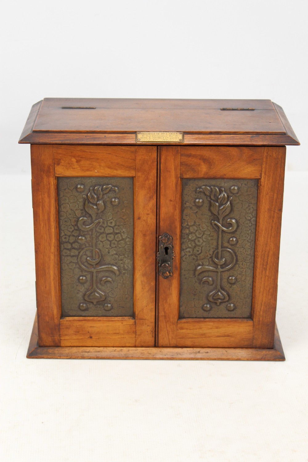 Small Edwardian Arts & Crafts Walnut Cabinet Dated 1910