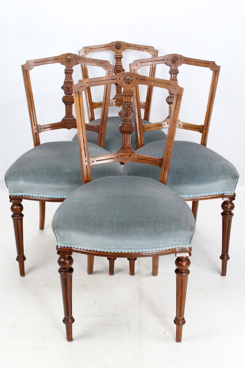 Set 4 Victorian Walnut Balloon Back Chairs