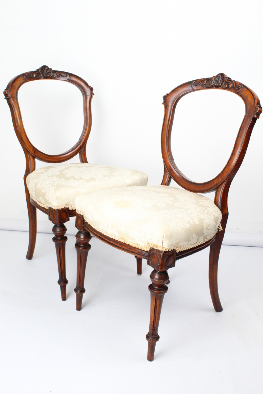 Pair Victorian Walnut Balloon Back Chairs
