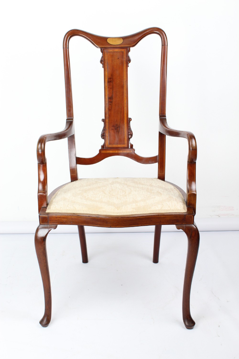 Edwardian Mahogany & Inlaid Open Armchair
