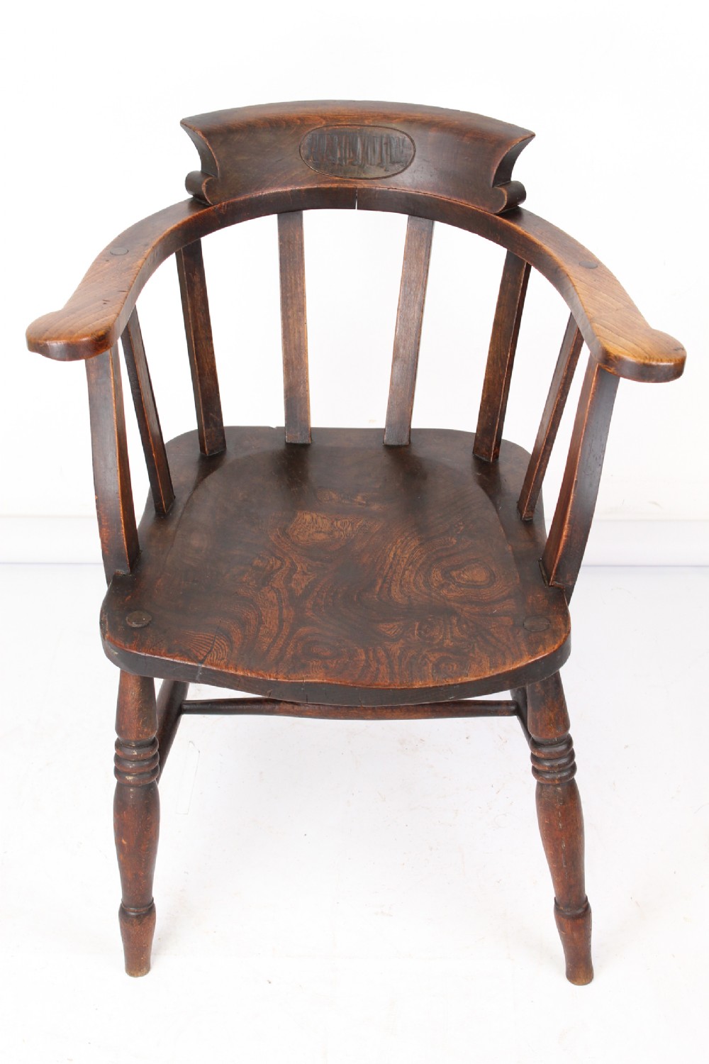Victorian Elm Captains Desk Chair Smokers Bow Armchair