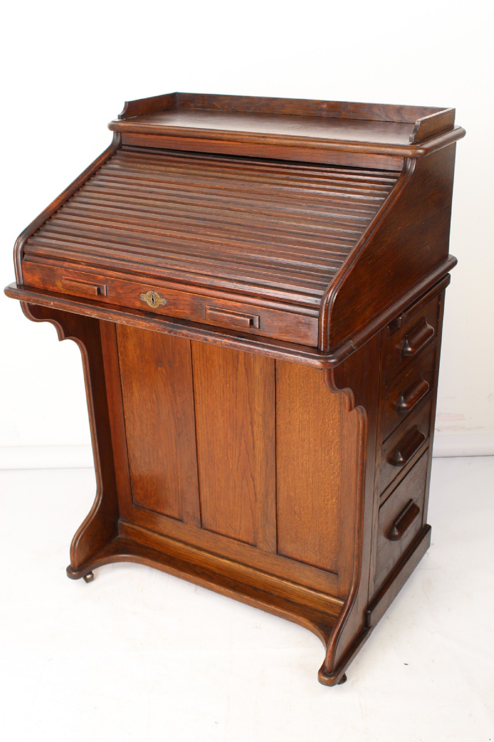 Edwardian Oak Roll Top Davenport Desk Bureua by Lebus