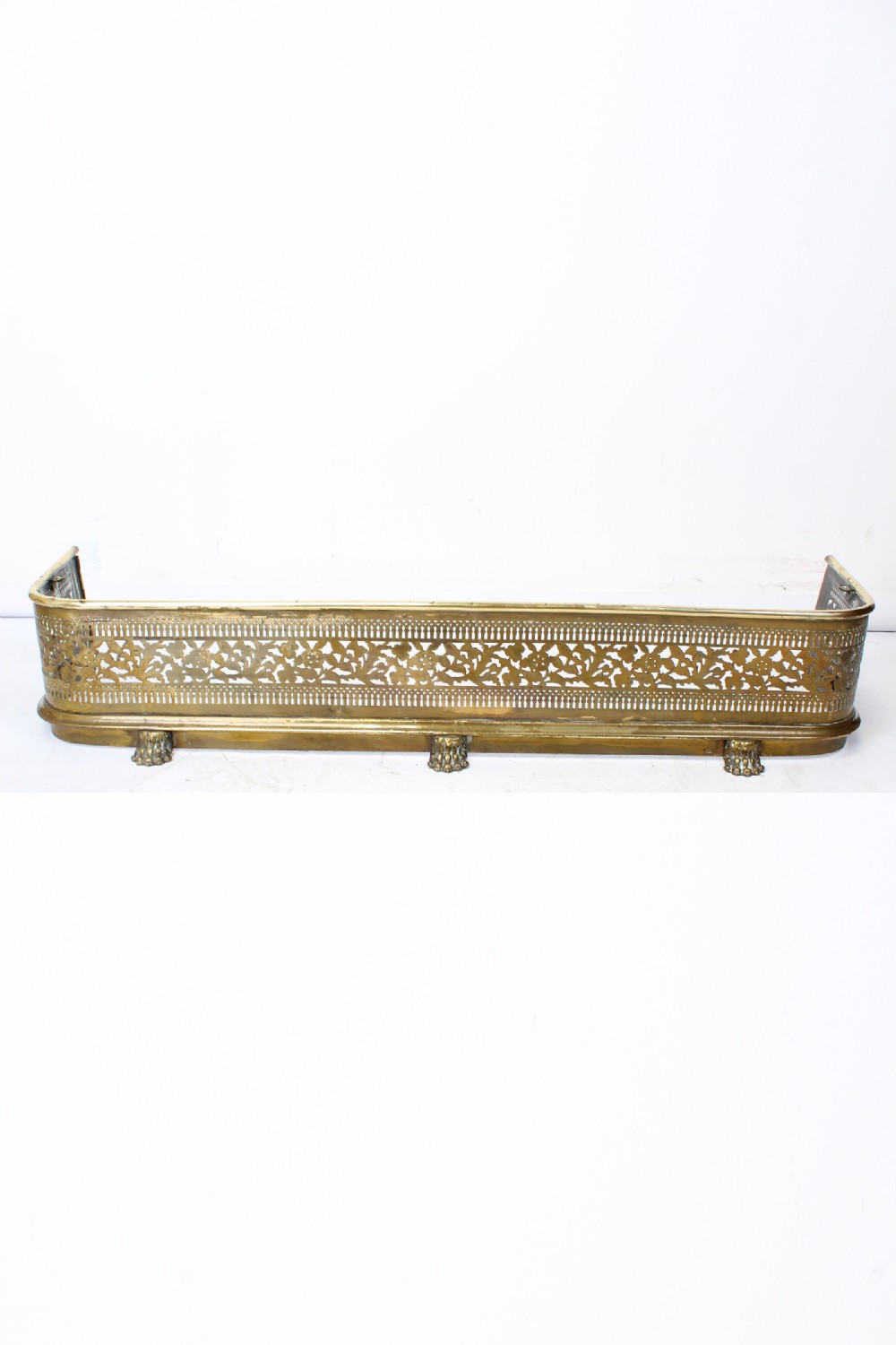 4FT Victorian Pierced Brass Fire Fender with Lions Paw Feet