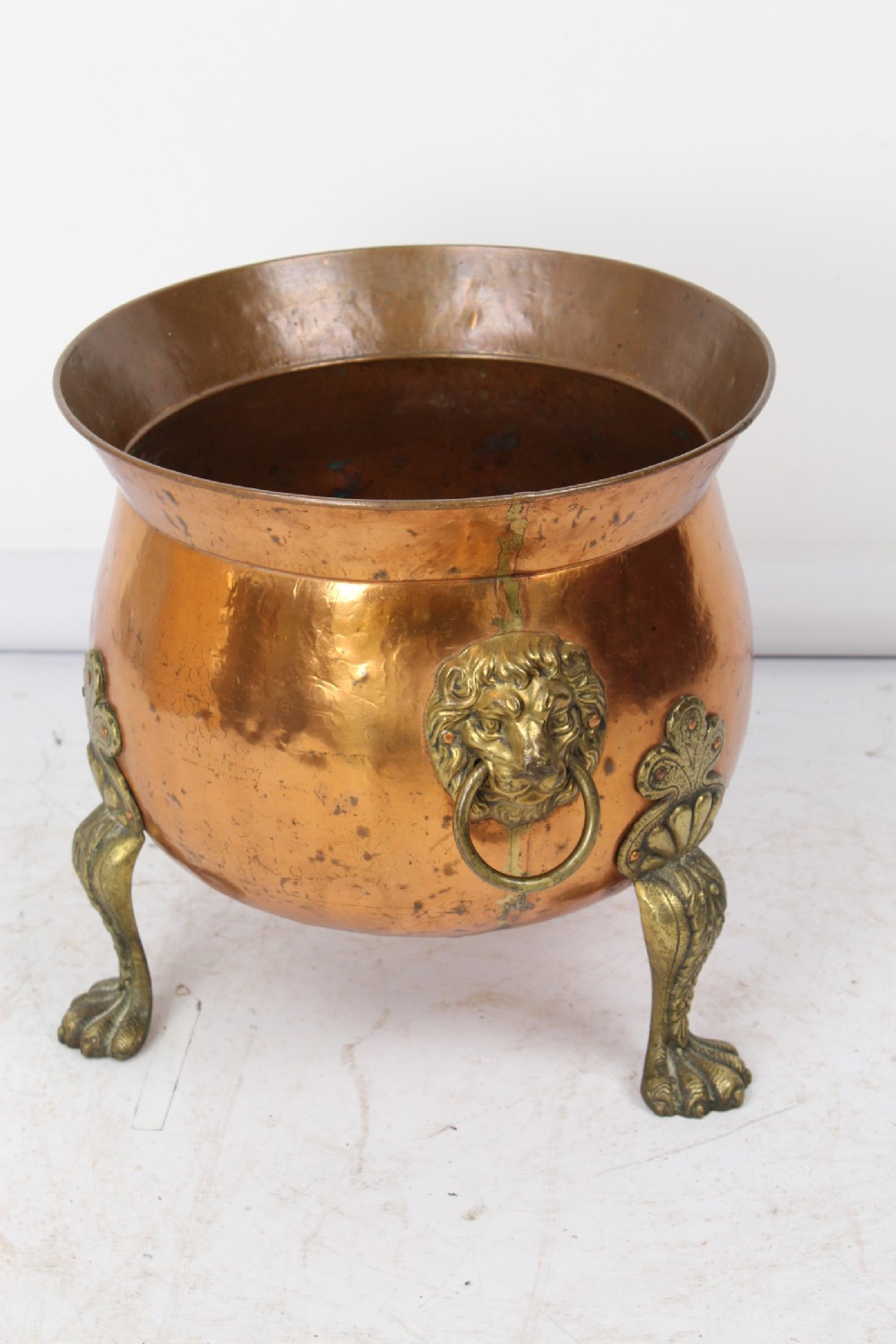 Copper Log Bin with Lions Paw Feet