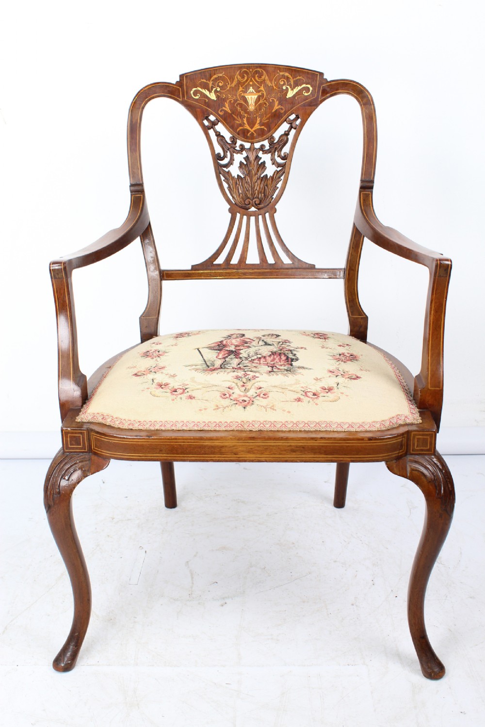 Edwardian Inlaid Mahogany Open Armchair