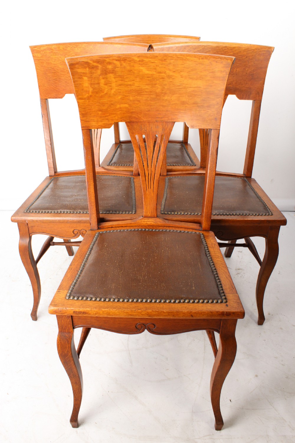 Set 4 Edwardian Arts & Crafts Oak Dining Chairs