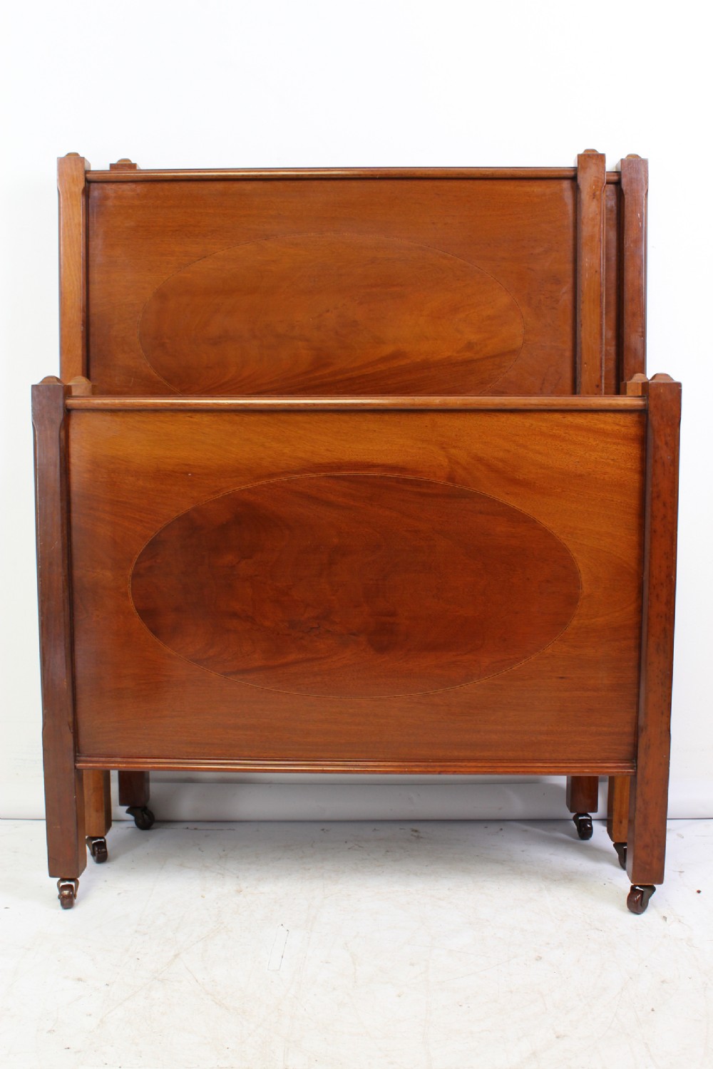 Pair Edwardian Mahogany & Inlaid Single Beds
