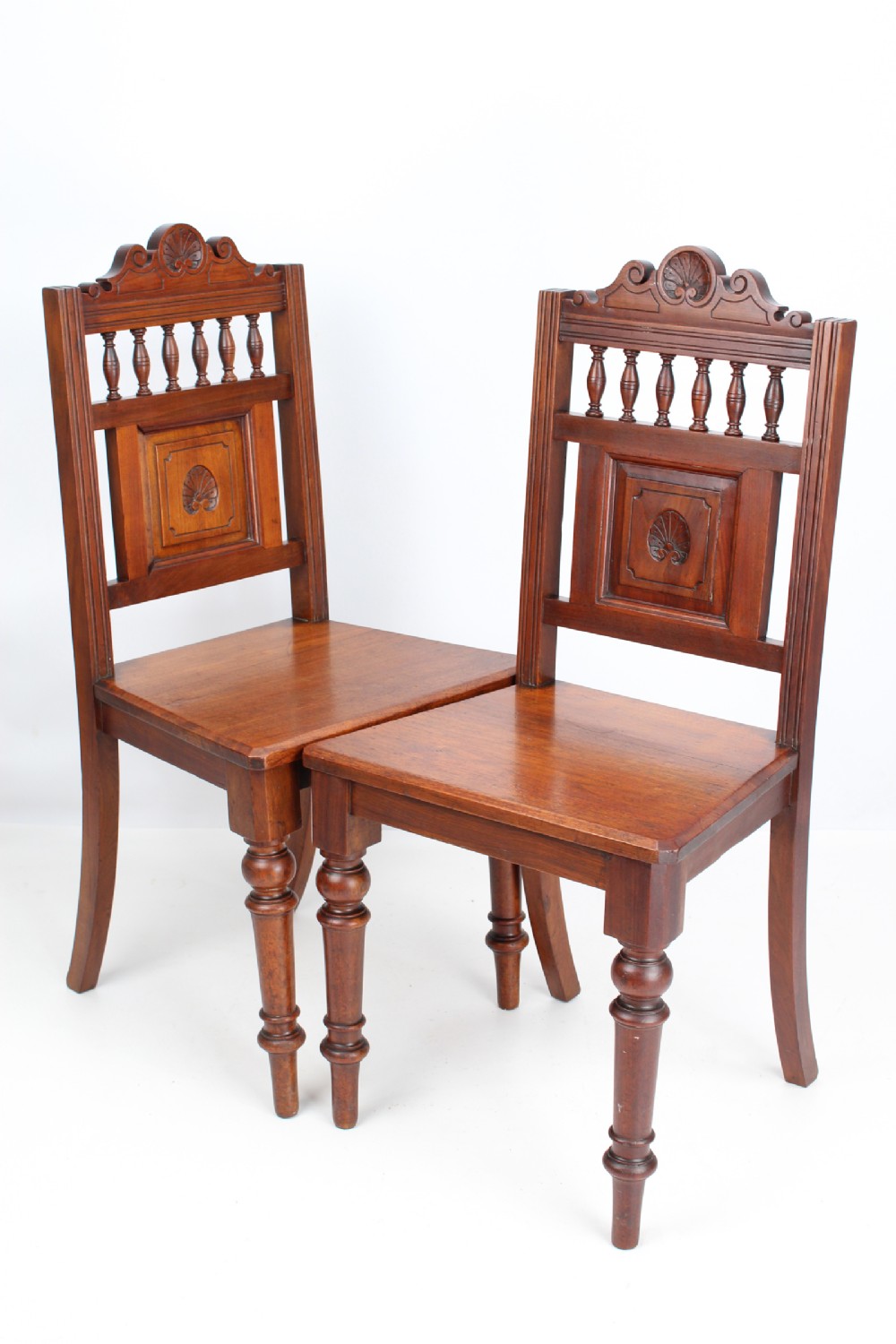 Pair Victorian Walnut Hall Chairs