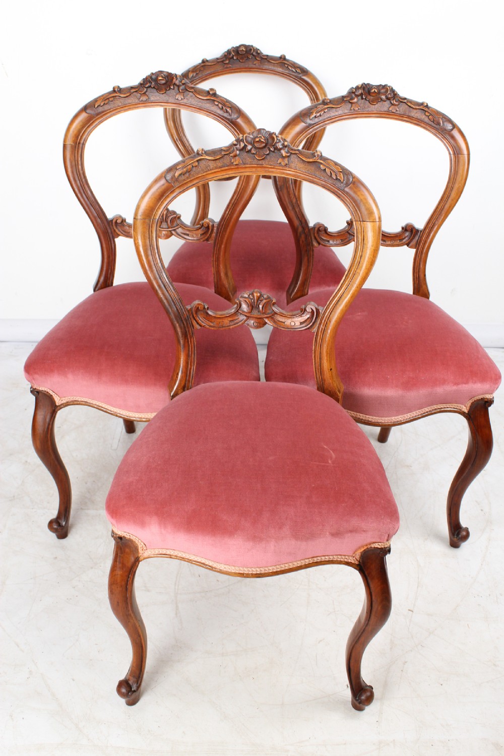 Set 4 Victorian Walnut Balloon Back Chairs