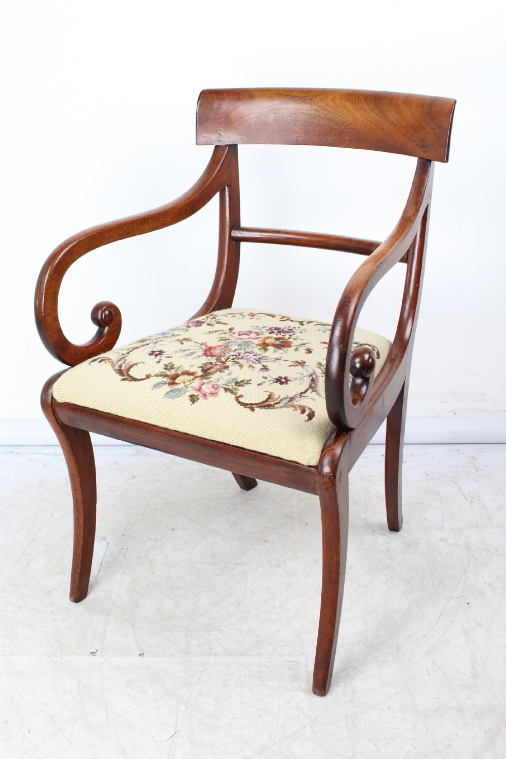 Antique Mahogany Scroll Arm Desk Chair
