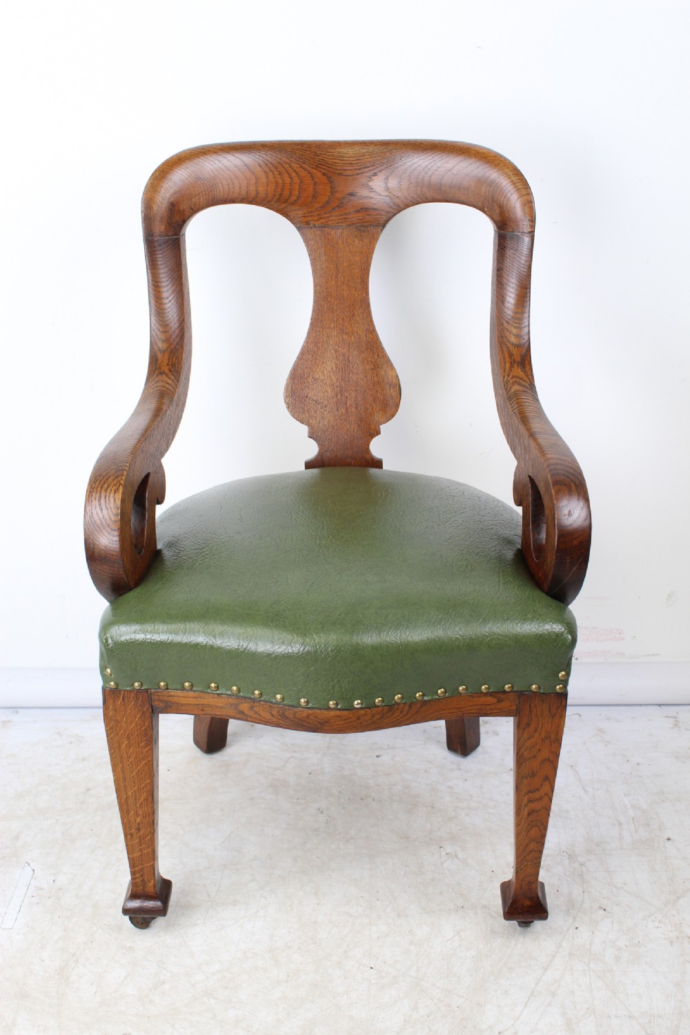 Antique Victorian Oak Scroll Arm Desk Chair