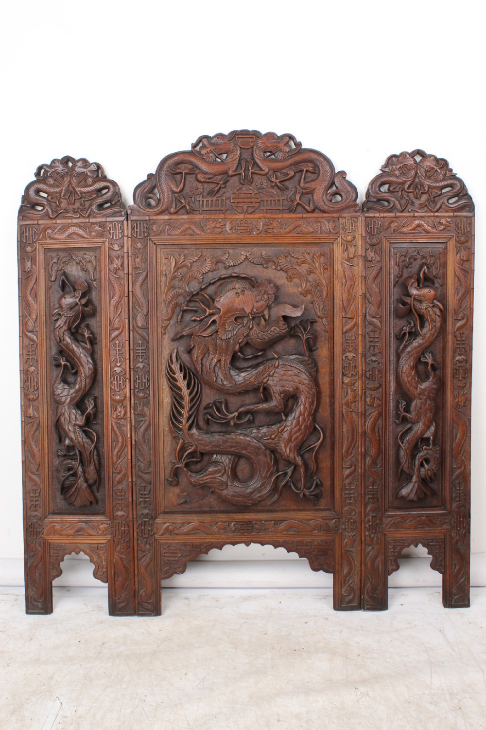 Large Antique Anglo-Indian Kashmiri Walnut Fire Screen