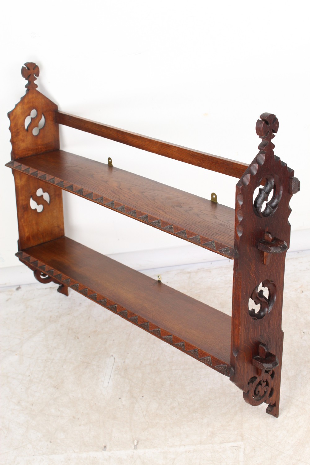 Large Victorian Oak Gothic Revival Hanging Wall Shelves