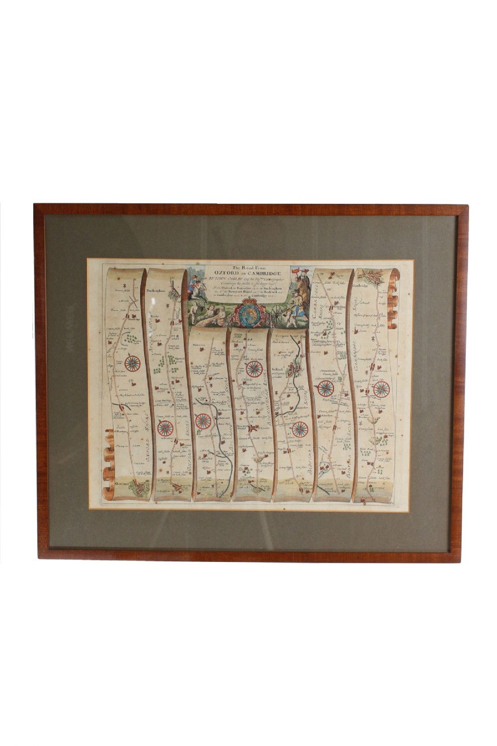 17th Century Road Map of Oxford to Cambridge John Ogilby