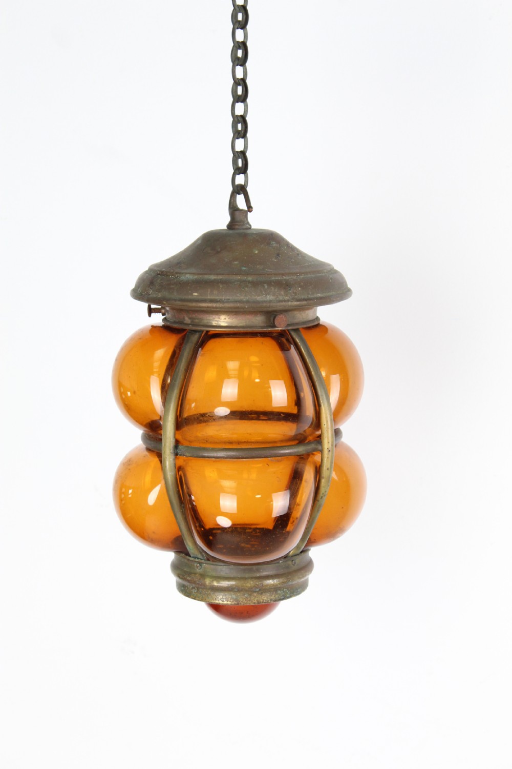 Arts & Crafts Brass & Glass Ceiling Pendant