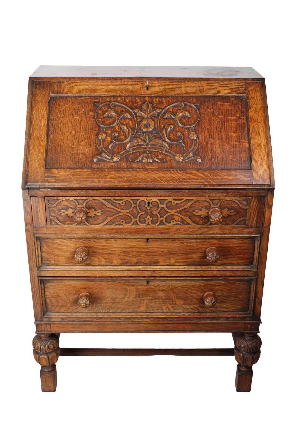 Small Edwardian Oak Bureau Desk